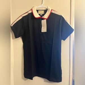 Gucci Black Polo Shirt with Red and White Accents